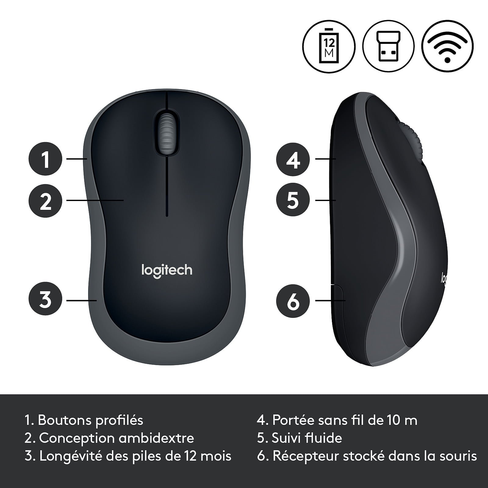 Souris Logitech Wireless M185 (Gris)