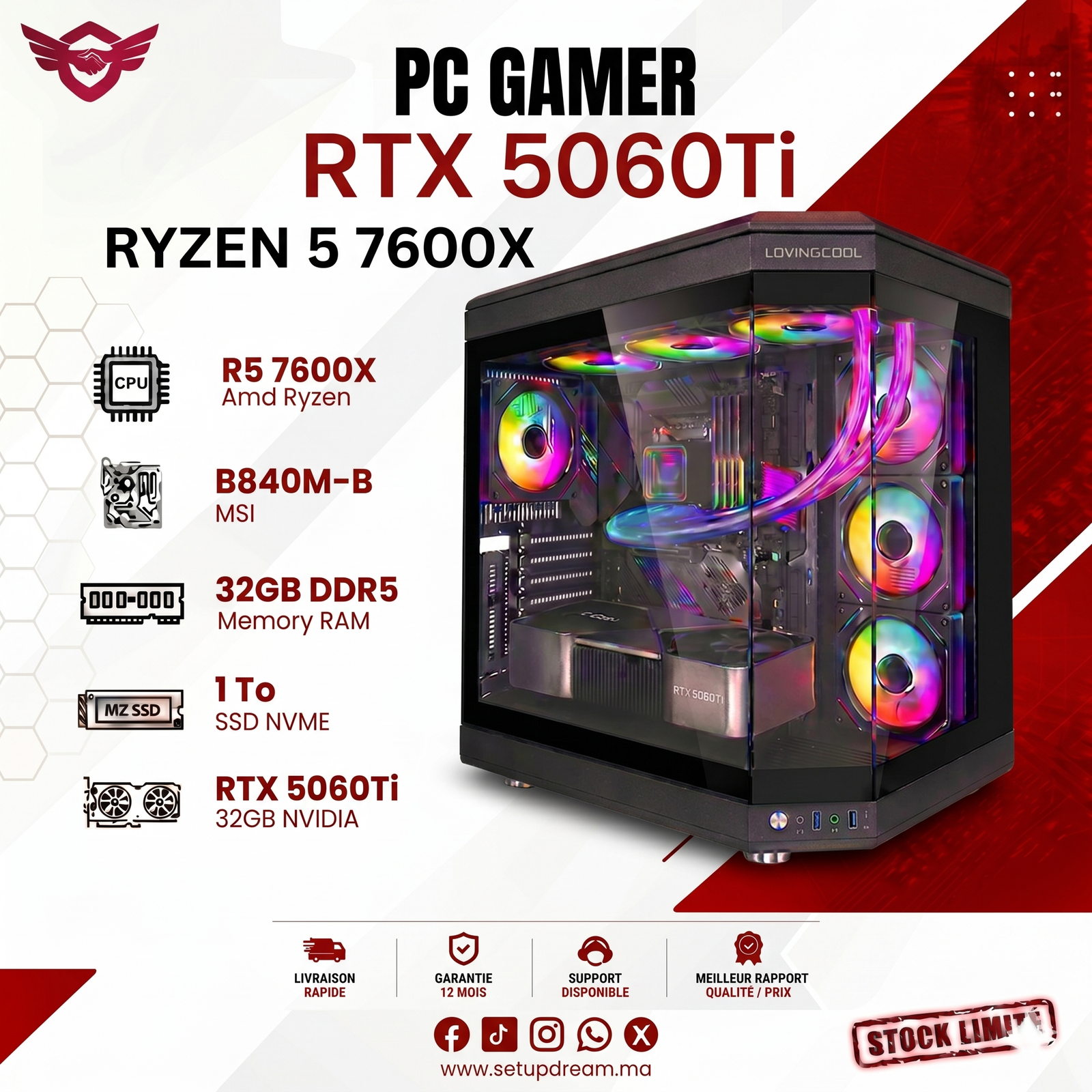 PC Gamer Ryzen 5 7600X + RTX 5060Ti 16GB