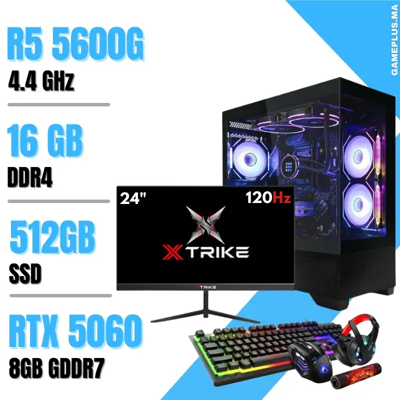 Setup Complet PC Gamer Ryzen 5 5600G / 16GB / 512GB SSD / RTX 5060 8Gb